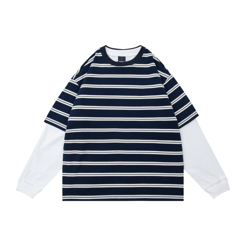 Unisex Lagenlook-Langarmshirt mit gestreiftem Oversize-Oberteil und eingesetzten Innärmeln Drune