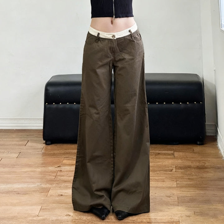 Damen nan Highwaist-Culottehose mit weitem Bein und kontrastierendem Bunddetail Drune