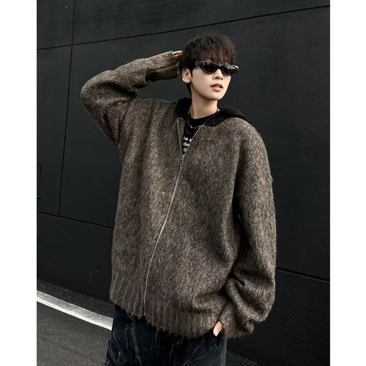 Herren Modischer Grobstrick Pullover mit Kapuze Drune