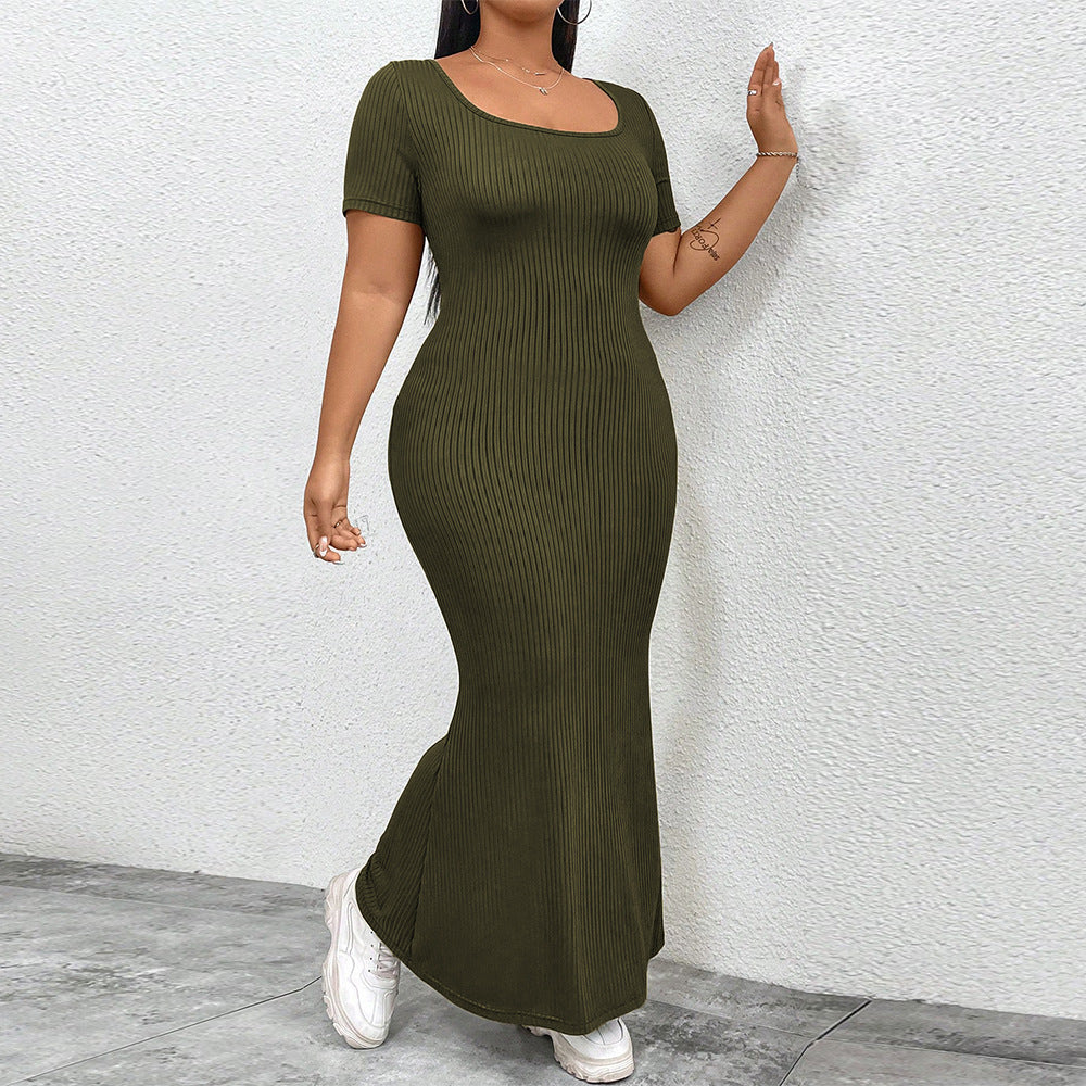 Damen figurbetontes Maxikleid mit quadratischem Ausschnitt aus Rippstrick Drune