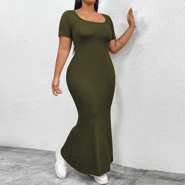 Damen figurbetontes Maxikleid mit quadratischem Ausschnitt aus Rippstrick Drune
