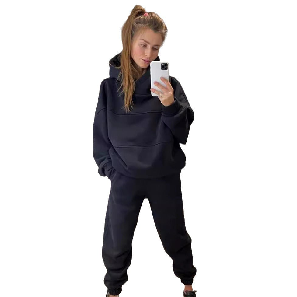 Damen Oversized Loungewear-Set aus schwerem French-Terry mit strukturierter Kapuze und Relax-Jogginghose Drune