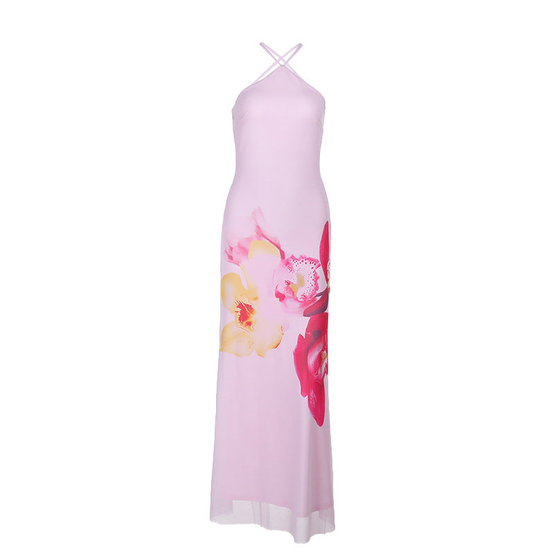 Damen florales Maxikleid mit feinen Spaghetti-Trägern Drune