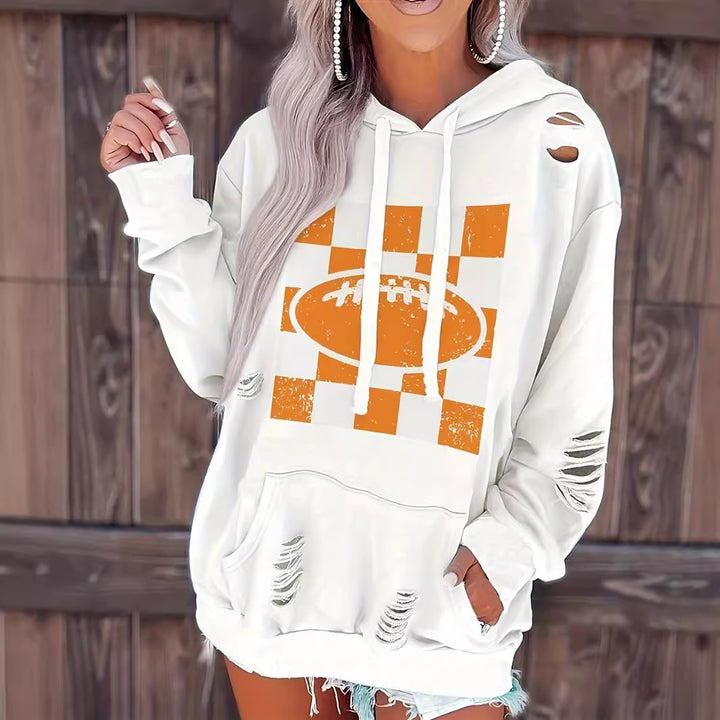 Damen Hooded Sweatshirt mit kreativen Schnittelementen und lässigem Stil Drune