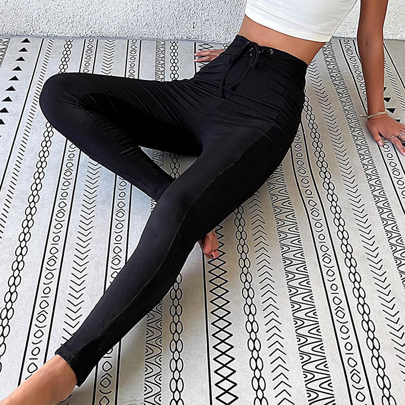Damen Hochtaillierte Yogahose mit elastischem Bund und Rippstruktur Drune