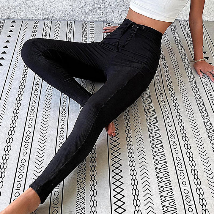 Damen Hochtaillierte Yogahose mit elastischem Bund und Rippstruktur Drune