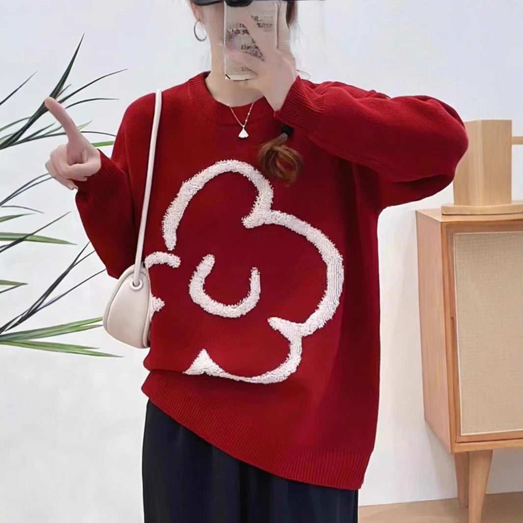 Damen oversized Pullover mit floralem 3D-Design Drune