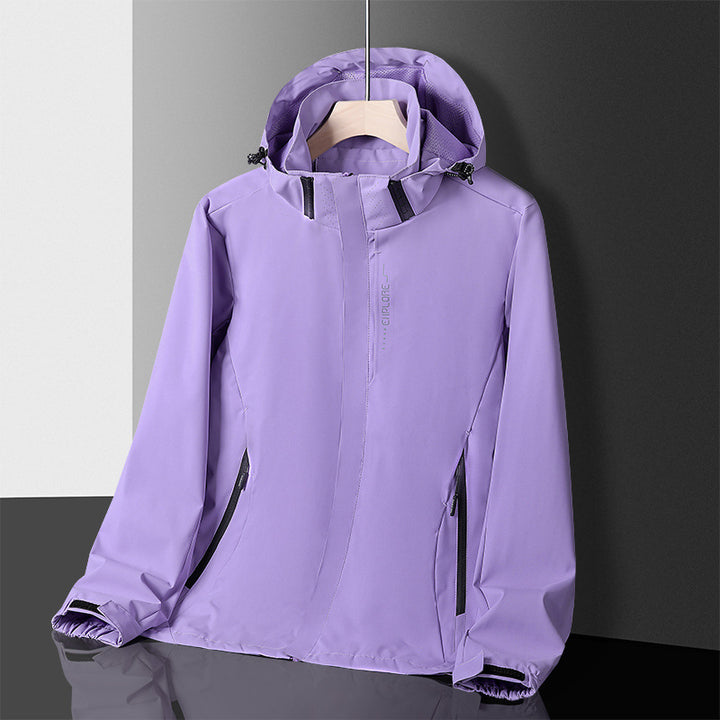 Herren leichter wasserdichter Softshell‑Hoodie mit Kapuze und Tarn‑Hex‑Alloverprint Drune