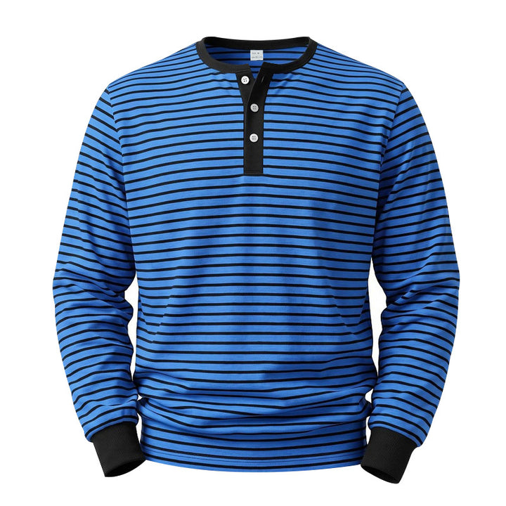 Herren Gestreiftes Langarm-Henleyshirt aus Baumwolljersey mit Knopfleiste Drune