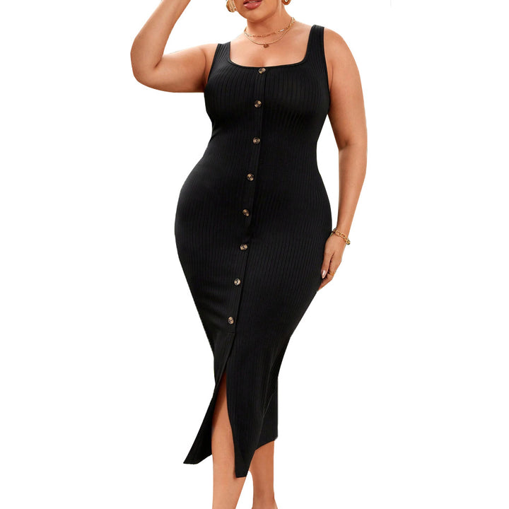 Damen figurbetontes Midikleid mit Knopfleiste und Schlitzdetail Drune