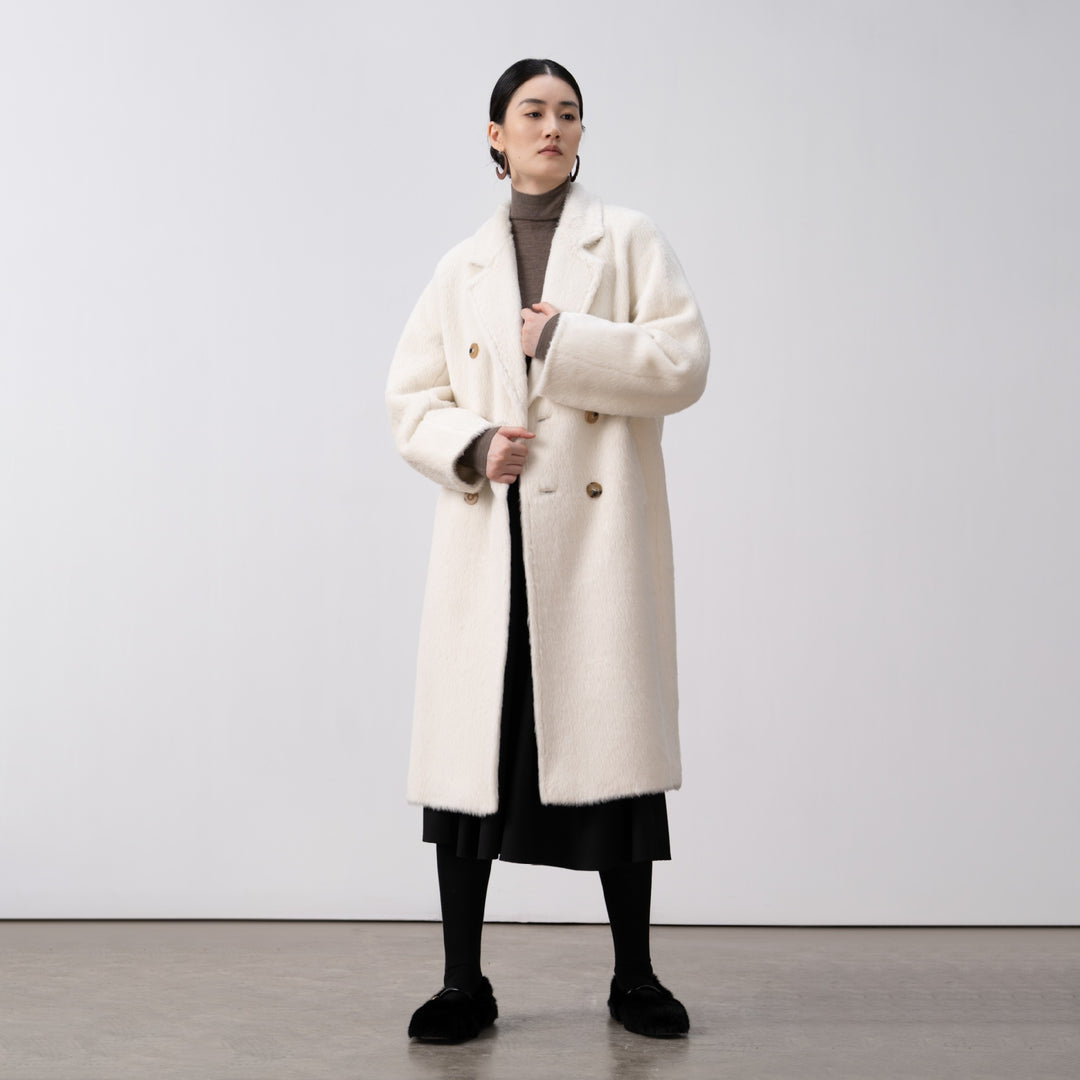 Damen Luxuriöser Doppelreihiger Fleece-Mantel Drune