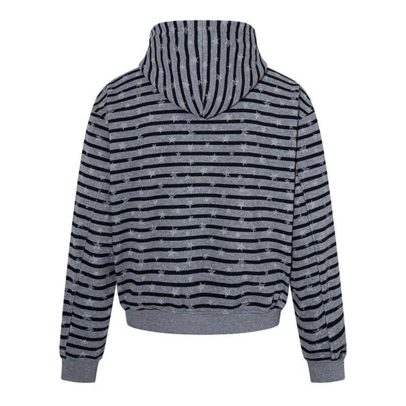 Damen Legere Kapuzen-Zipjacke im Streifenjacquard mit Sternchenstruktur Drune