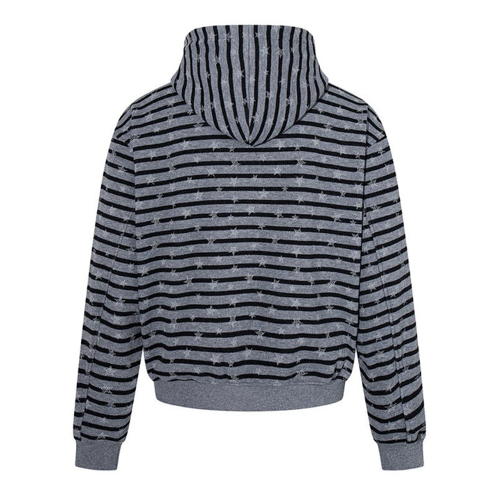 Damen Legere Kapuzen-Zipjacke im Streifenjacquard mit Sternchenstruktur Drune