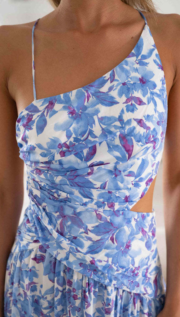 Damen Cut-Out Maxikleid mit asymmetrischem Ausschnitt und fließendem Rock Drune