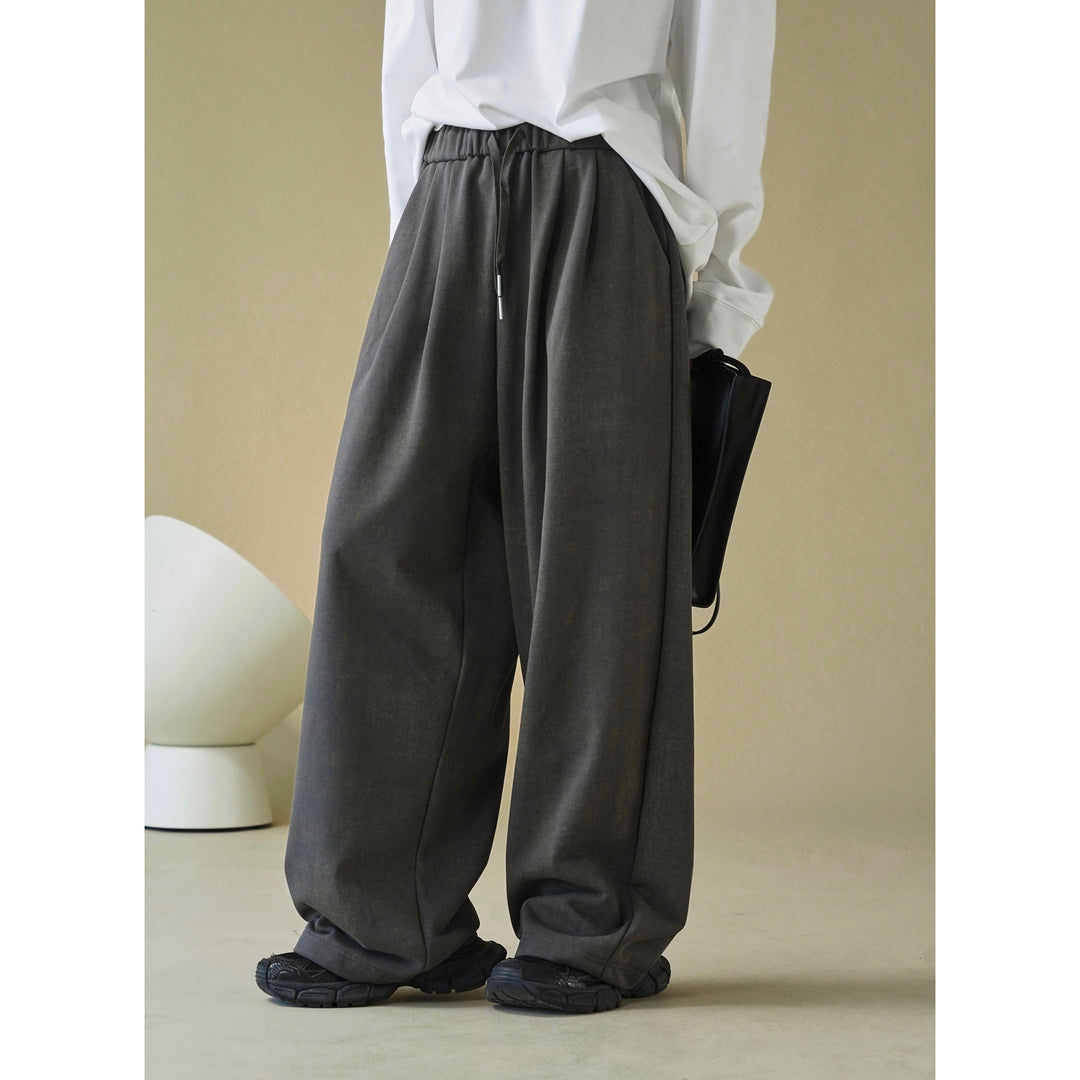 Damen Weite Lounge‑Palazzohose aus French‑Terry mit hohem Bund, Elastik und Kordelzug Drune