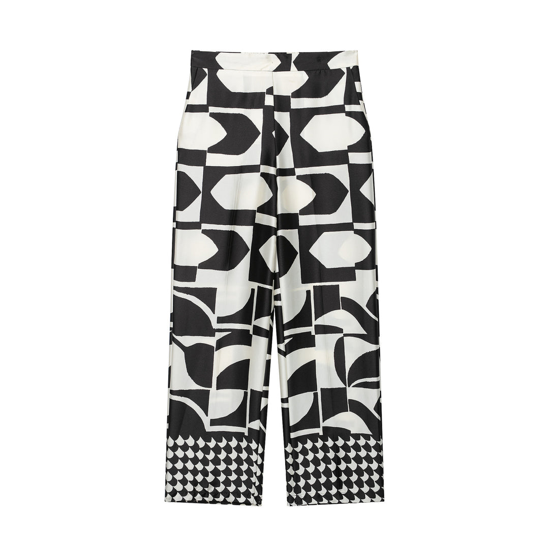Damen Weite Palazzohose mit hoher Taille, Mittelfalte und grafischem Blockprint Drune