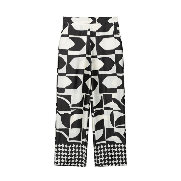 Damen Weite Palazzohose mit hoher Taille, Mittelfalte und grafischem Blockprint Drune