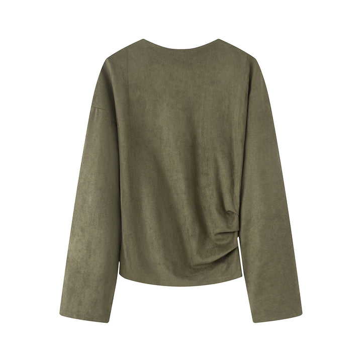 Damen nan Oversize-Langarmshirt mit seitlicher Drapierung und samtiger Wildlederoptik Drune