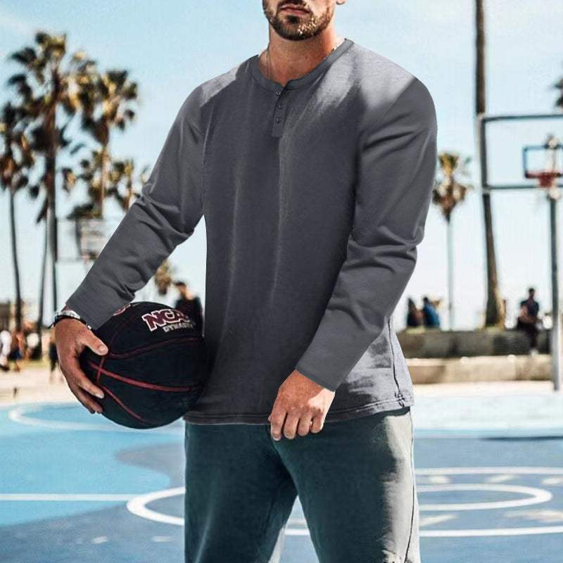 Herren langärmliges Henley-Shirt mit strukturiertem Stoff und praktischen Knopfdetails Drune