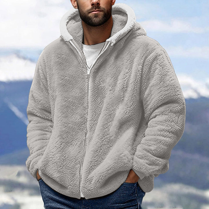 Herren Kuschelige Teddy-Fleece-Kapuzenjacke mit Reißverschluss und Oversize-Passform Drune