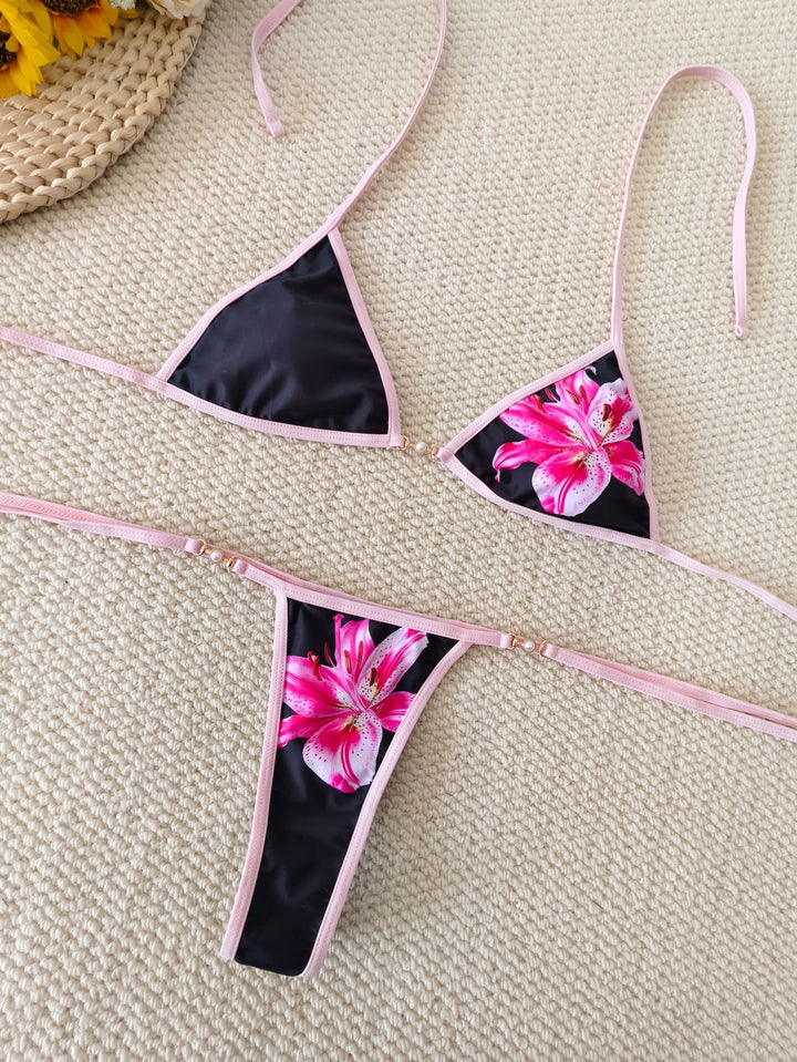 Damen Triangel-Bikini mit floralen Akzenten und verstellbaren Bändern Drune