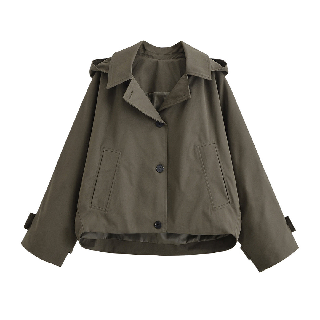 Damen Kurztrenchjacke im Boxy‑Schnitt mit Reverskragen und aufgesetzten Pattentaschen Drune