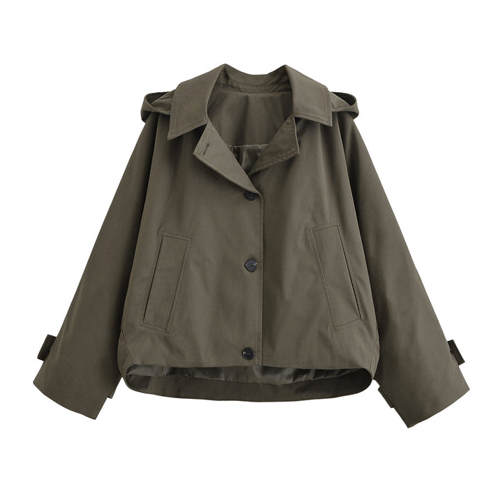 Damen Kurztrenchjacke im Boxy‑Schnitt mit Reverskragen und aufgesetzten Pattentaschen Drune
