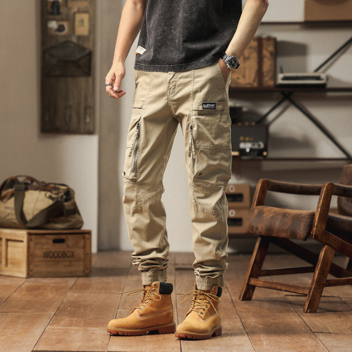Herren Strapazierfähige Canvas-Cargohose im taktischen Look mit Kniepaneelen, Mehrfachtaschen und elastischem Knöchelabschluss Drune