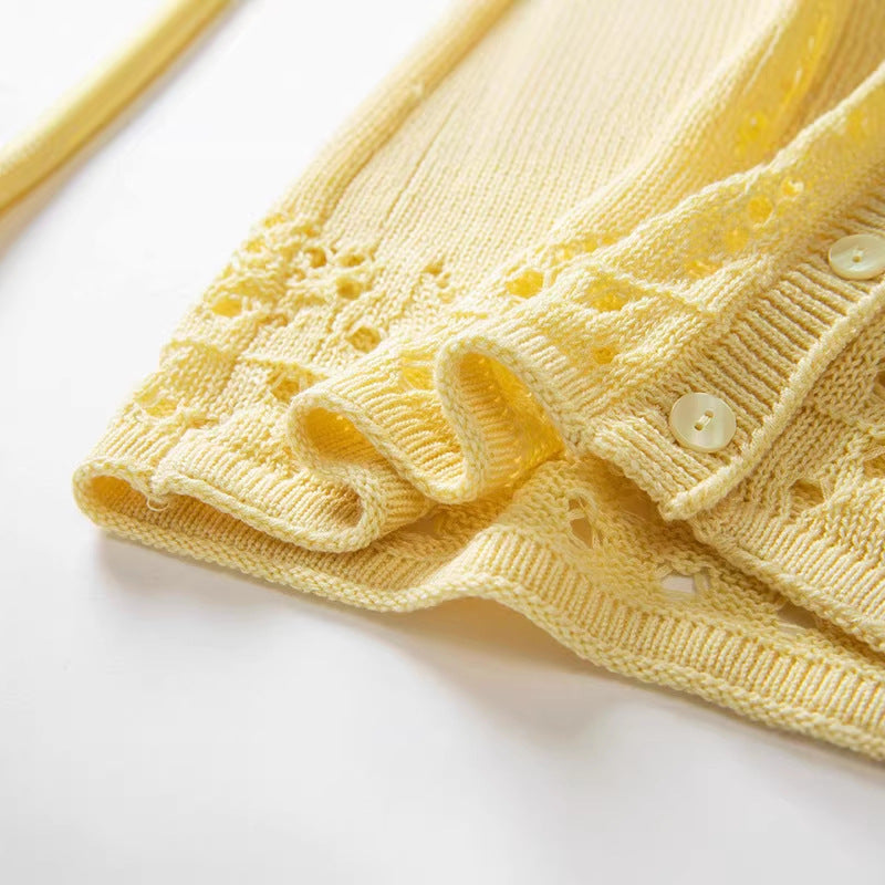 Damen Feiner Feinstrick-Cardigan mit Ajourmuster am Saum und Rundhalsausschnitt Drune