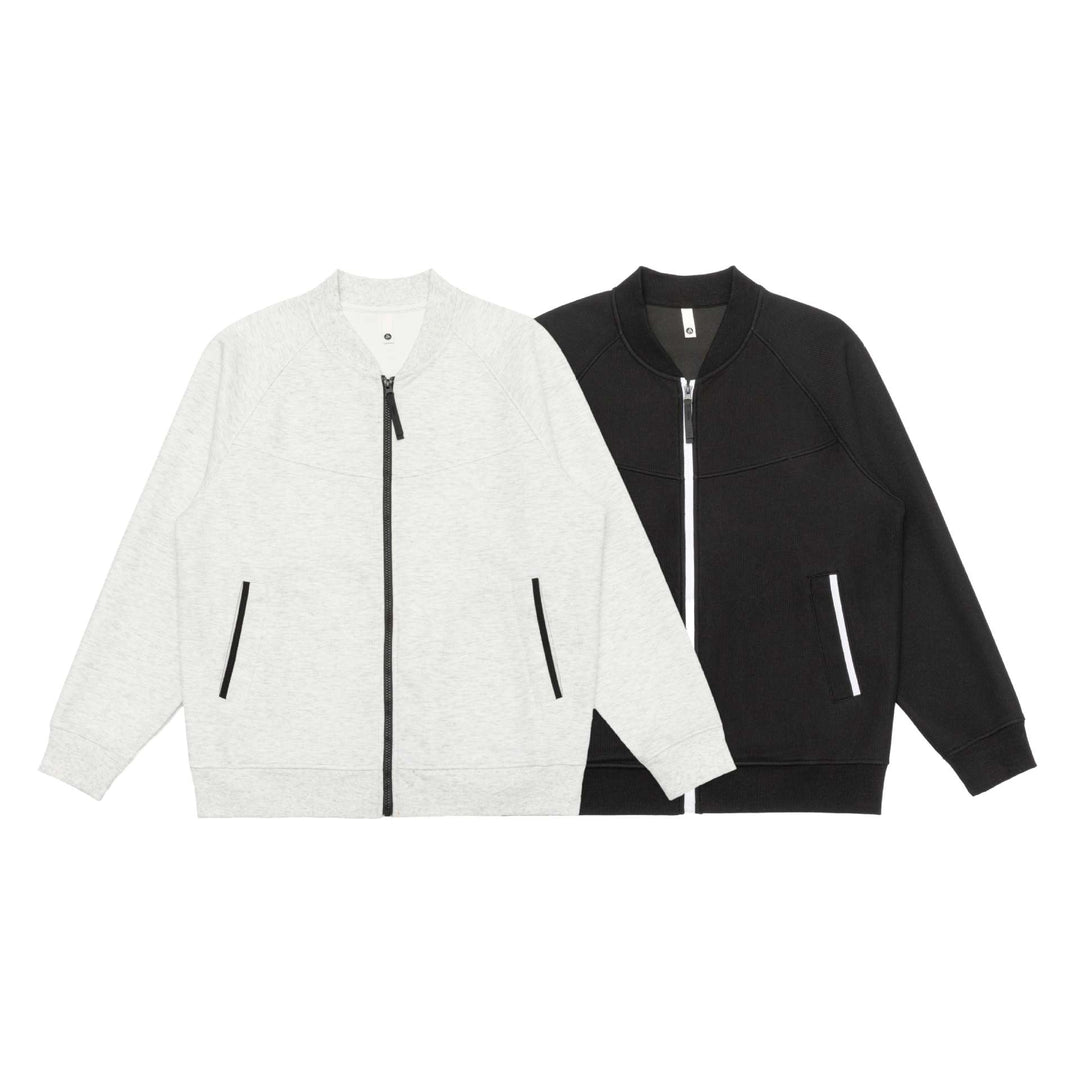 Unisex Sweatjacke im Bomberstil mit durchgehendem Reißverschluss, Raglanärmeln und Kontrastbesatz Drune
