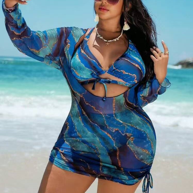 Damen Strandkleid mit tiefem V-Ausschnitt und elegantem Wickeldetail Drune