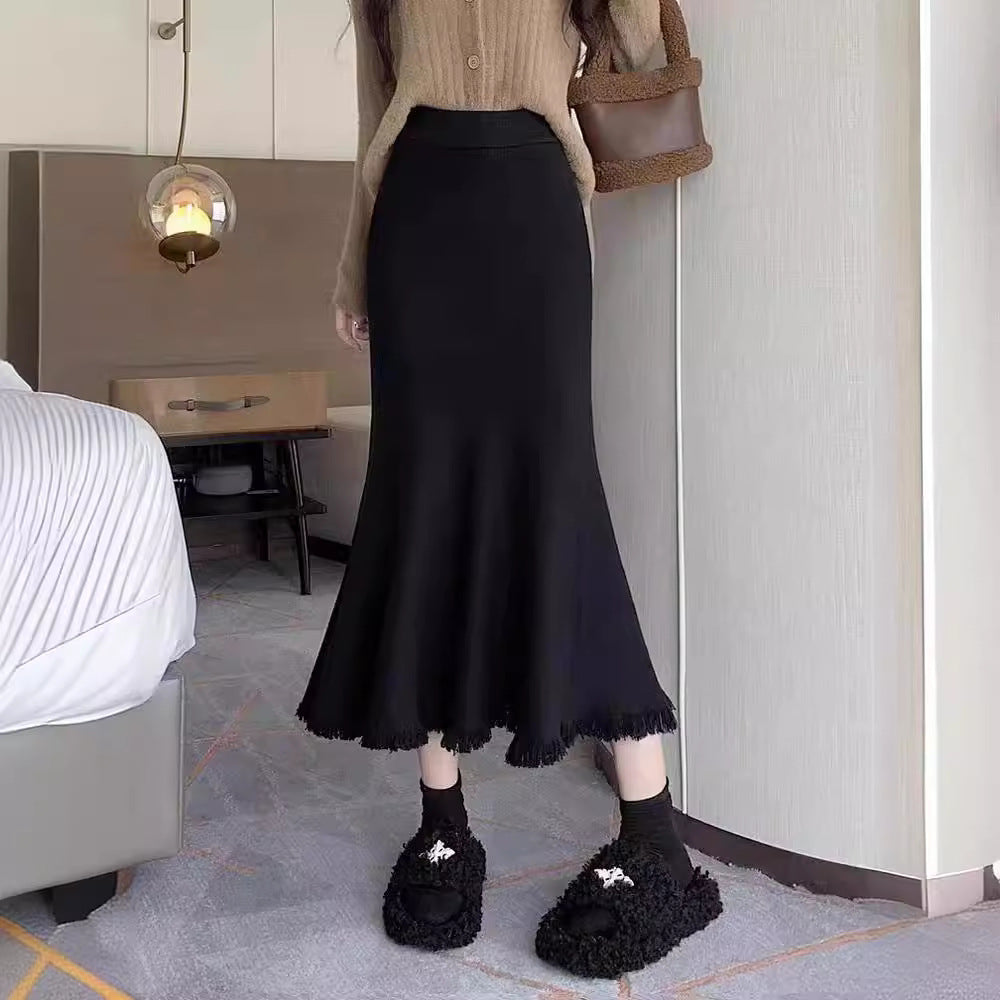 Damen Eleganter Maxirock mit voluminösem Saum und fransigen Details Drune