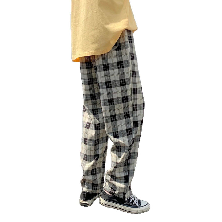 Herren Karierte Relaxed-Fit Hose mit Kordelzug und geradem Bein Drune