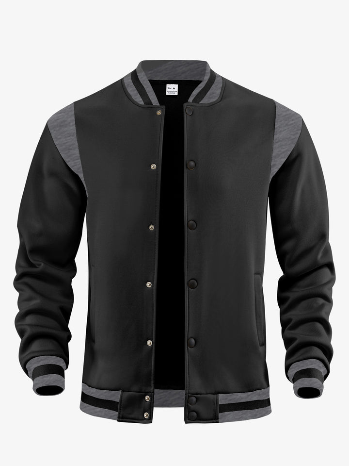 Herren nan leichte Collegejacke im Varsity-Look mit Druckknopfverschluss Rippbündchen und Kontrast-Schulterbesatz Drune