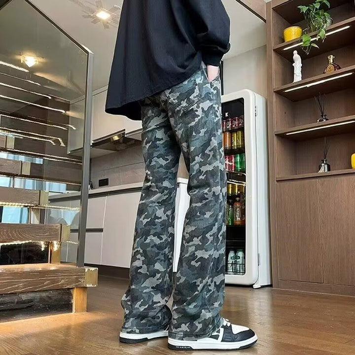 Herren weite Cargohose mit modischem Camouflage-Muster und verstellbarem Bund Drune