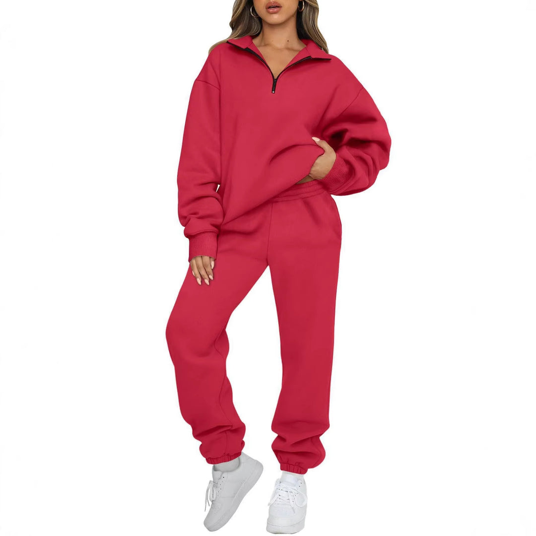 Damen nan oversized Sweatshirt Jogginghose Set mit Reißverschlusskragen Drune