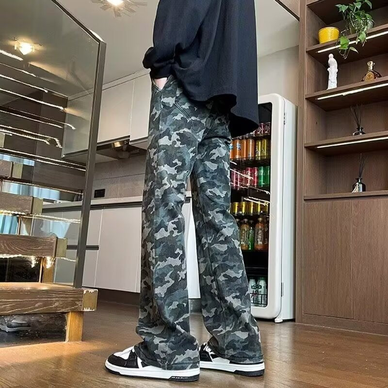 Herren weite Cargohose mit modischem Camouflage-Muster und verstellbarem Bund Drune