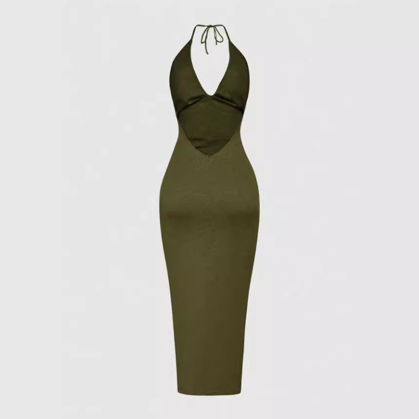 Damen Elegantes Maxikleid mit tiefem V-Ausschnitt und Raffung Drune