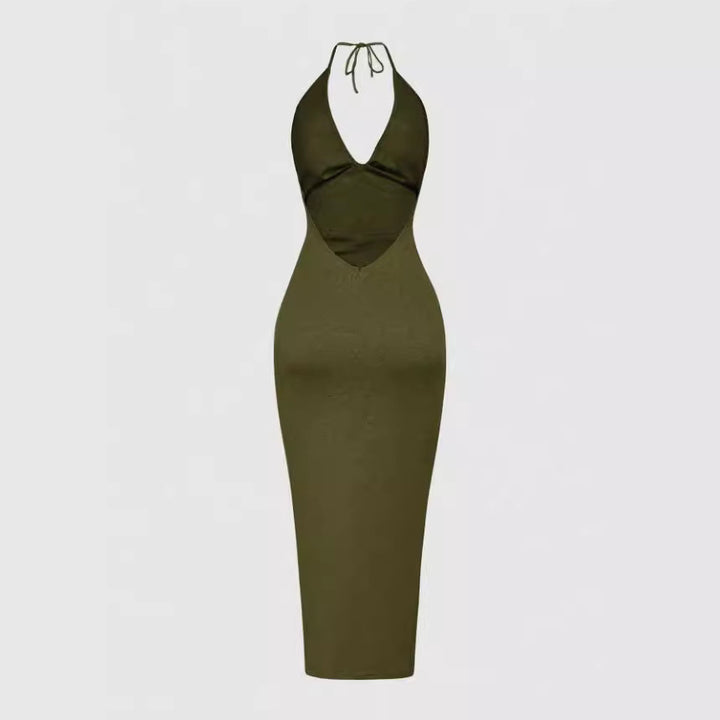 Damen Elegantes Maxikleid mit tiefem V-Ausschnitt und Raffung Drune