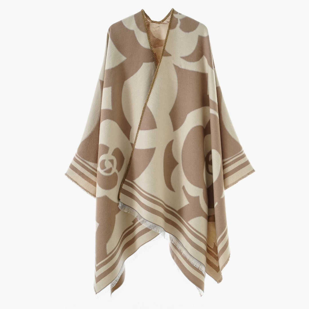 Damen Jacquard-Überwurf im Oversize-Cape-Stil mit großflächigem Muster Drune