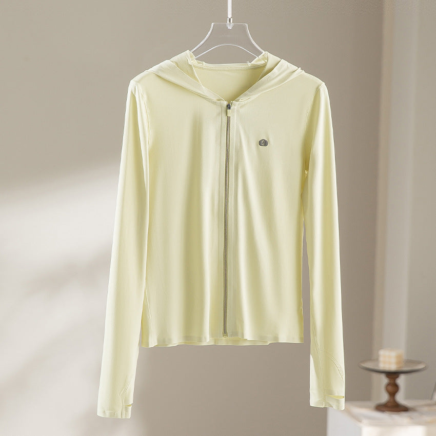 Damen Leichte Kapuzenjacke mit durchgehendem Reißverschluss, Slim‑Fit und Daumenloch Drune