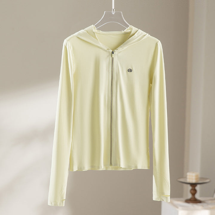 Damen Leichte Kapuzenjacke mit durchgehendem Reißverschluss, Slim‑Fit und Daumenloch Drune