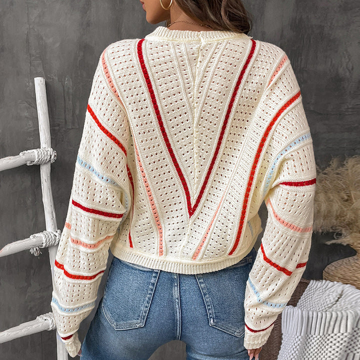 Damen Oversize-Ajourstrickpullover mit V-Streifen-Design Drune