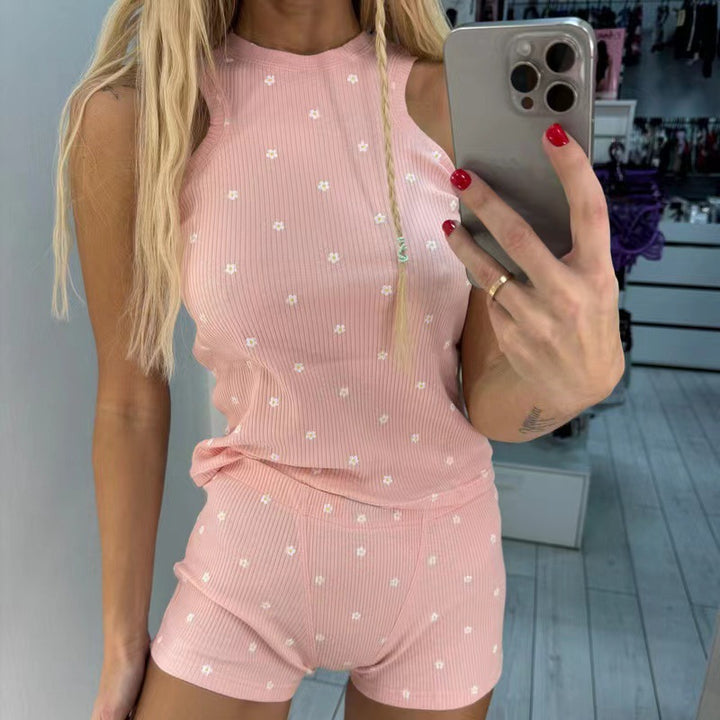 Damen lässiges Tank-Top und Shorts Set mit spielerischem Muster Drune