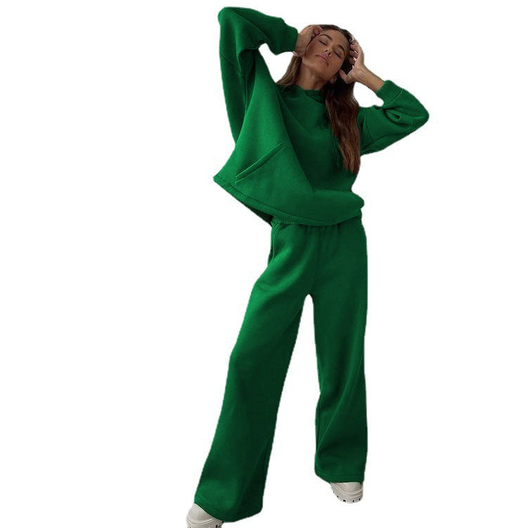Damen nan Cozy-Komplettset mit extraweichem Oversize-Hoodie, Kängurutasche und High-Waist Palazzo-Sweathose Drune