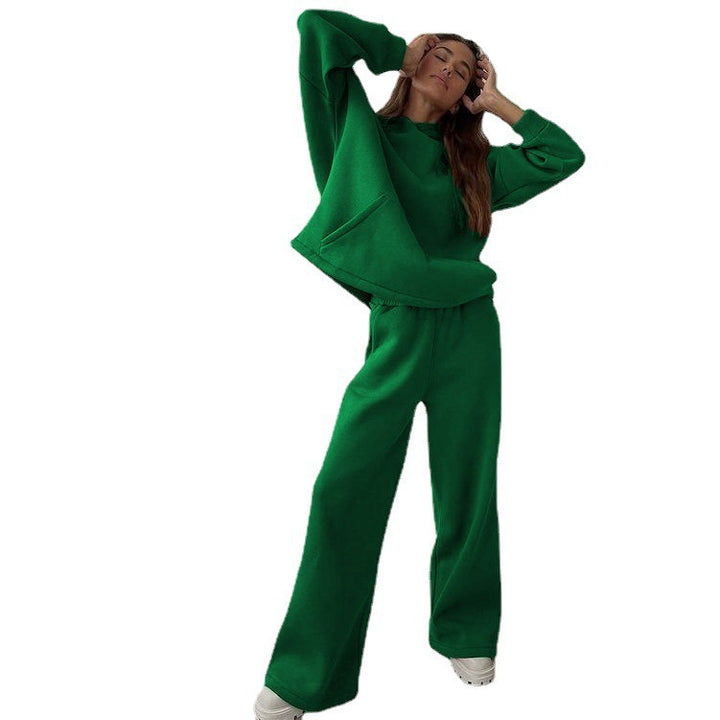 Damen nan Cozy-Komplettset mit extraweichem Oversize-Hoodie, Kängurutasche und High-Waist Palazzo-Sweathose Drune