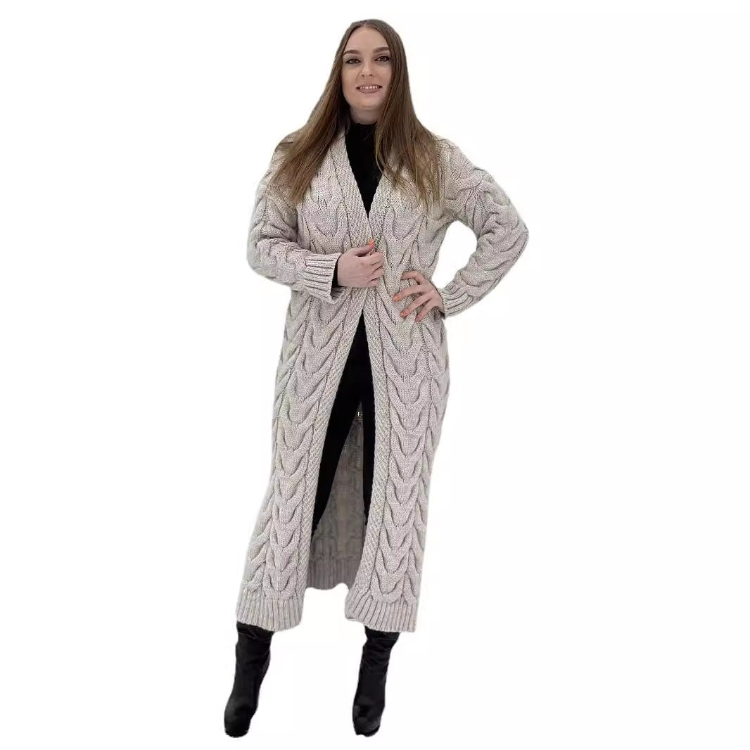 Damen Grobstrick-Mantel mit markantem Zopfdesign und offenem Schnitt Drune