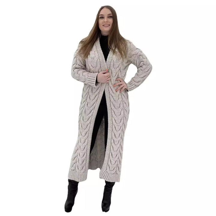 Damen Grobstrick-Mantel mit markantem Zopfdesign und offenem Schnitt Drune