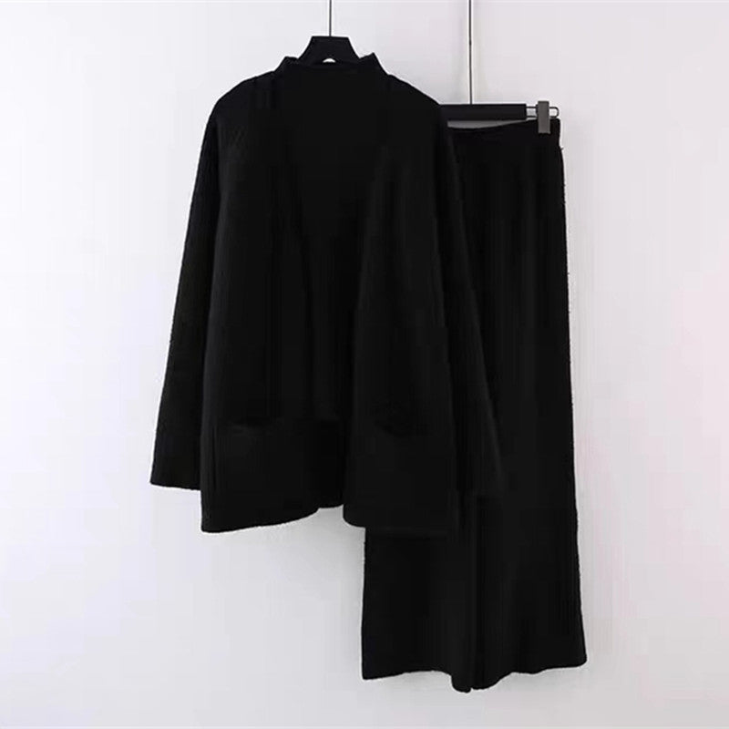 Damen kuscheliges Strickensemble mit weitem Cardigan und bequemen Hosen Drune
