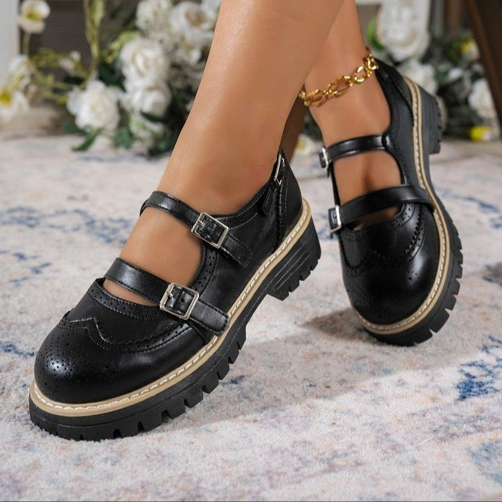 Damen Modische Ballerinas mit Doppelriemen und atmungsaktiver Sohle Drune